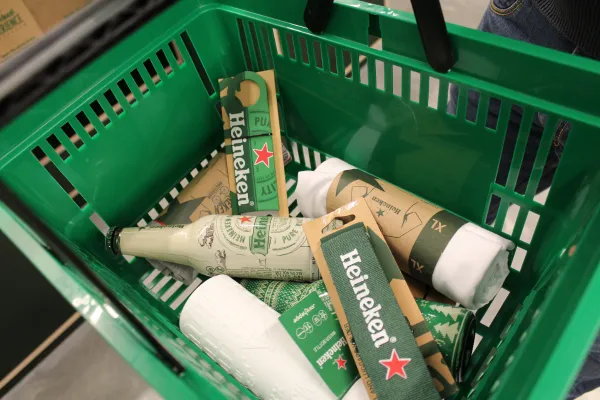 Invisible RFID EAS security gates at the exit of the Heineken Experience store, ensuring seamless loss prevention and inventory tracking.